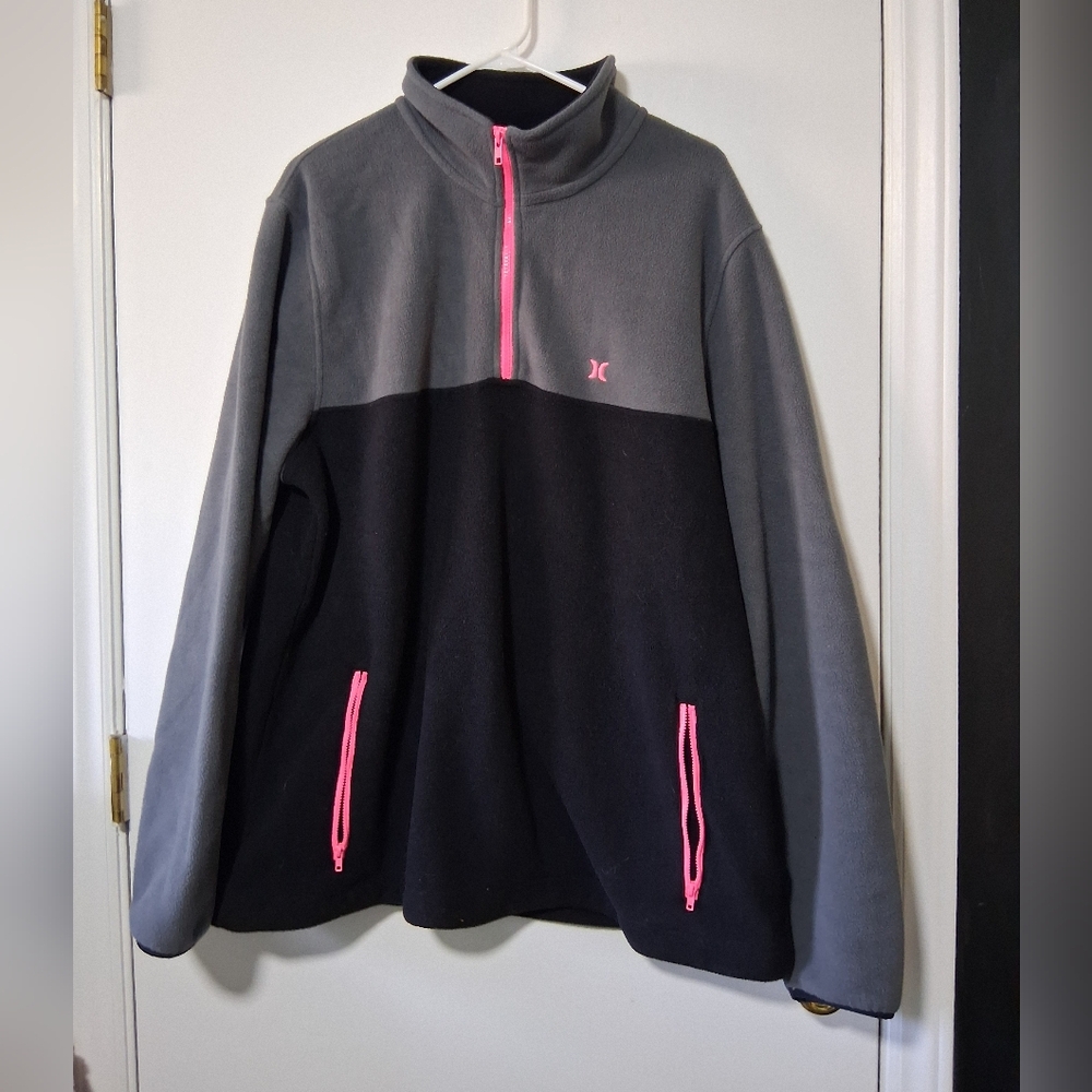 Hurley Gray and Black Womens Fleece Pullover with Pink Accents Size XL